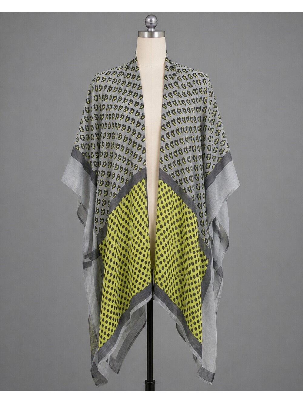 Lightweight Patterned Kimono Wrap with Yellow Accent